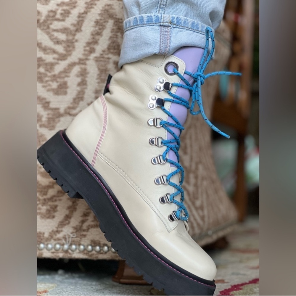Leather boots combat style white Larroude Jordan Low Boot - Picture 7 of 12